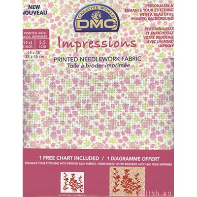 Toile aida 5,5 flower imprimée - rose de DMC