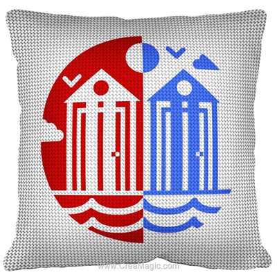 Coussin cabine de plage bleu rouge au demi point de SEG