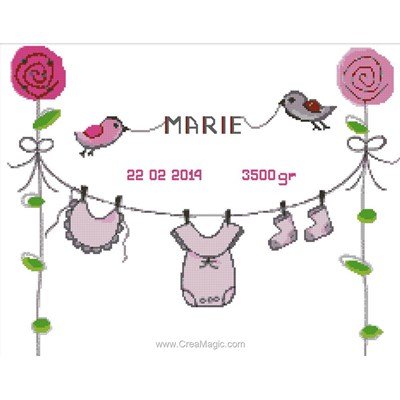 Bienvenue rose kit broderie baby naissance - Luc Création