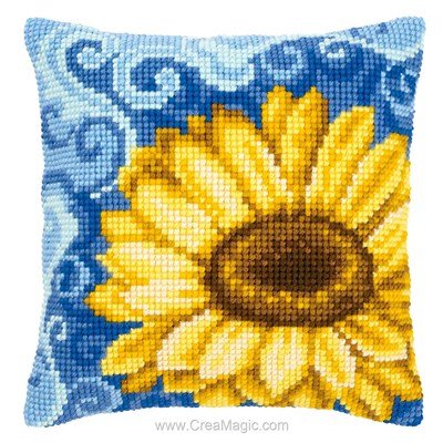 Kit coussin Vervaco tournesol sur fond bleu au point de croix