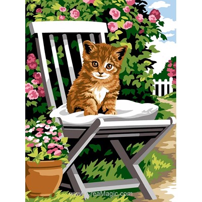Canevas le chaton sur la chaise du jardin de SEG