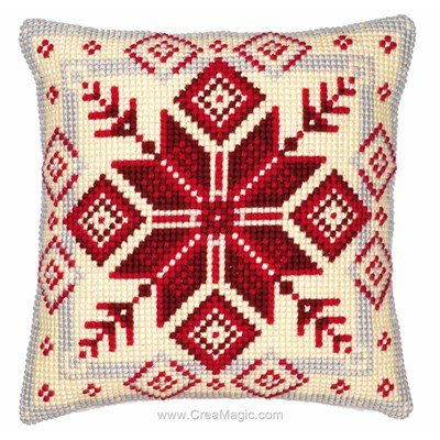 Kit coussin fleur de neige rouge au point de croix Vervaco