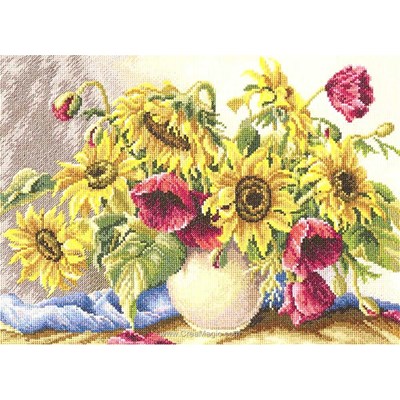Poppies and sunflowers broderie au point de croix point compté - RTO