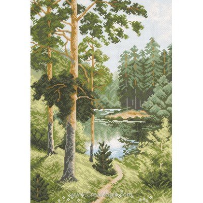 Kit broderie imprimée aida Collection d'art forêt de pins