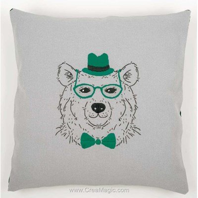 Coussin à broder en broderie traditionnelle imprimée ours aux lunettes vertes Vervaco