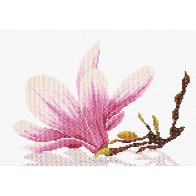 Magnolia twig with flower sur etamine kit point croix de Lanarte à broder