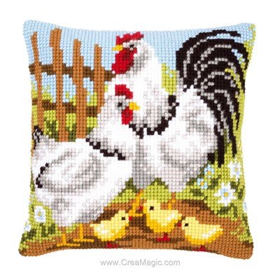 Kit coussin Vervaco la famille poules au point de croix