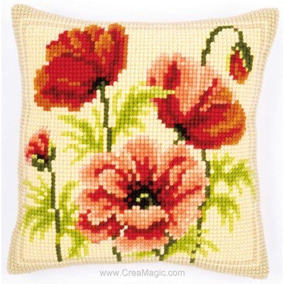 Coussin Vervaco cycle de coquelicots au point de croix