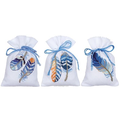 Sachet de senteur à broder plumes bleus - lot de 3 - Vervaco