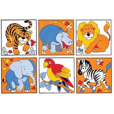 Kit canevas enfants les animaux sauvages - lot de 6 assortis - SEG