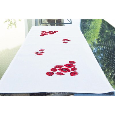 Kit chemin de table Brodélia en broderie traditionnelle coquelicots fleuris