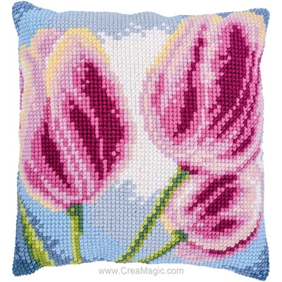 Coussins Fleurs et plantes au point de croix - Les 3 tulipes - Vervaco