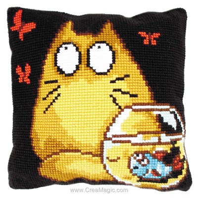 Coussin au point de croix Collection d'art totoro et le poisson bleu