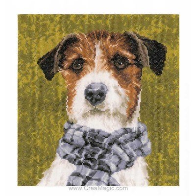 Broderie au point compté fox terrier au foulard de Lanarte