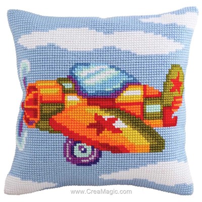 Coussin Collection d'art avion au point de croix