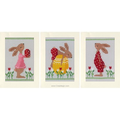 Kit carte à broder lapins de pâques - lot de 3 - Vervaco