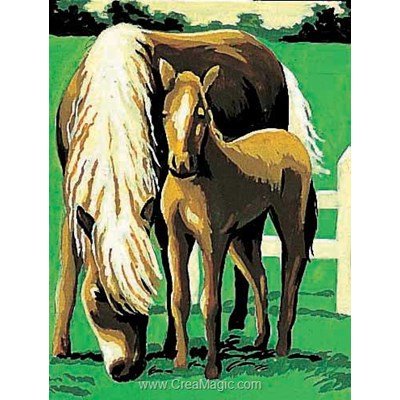 Kit canevas avec fils le cheval et son poulain - Margot