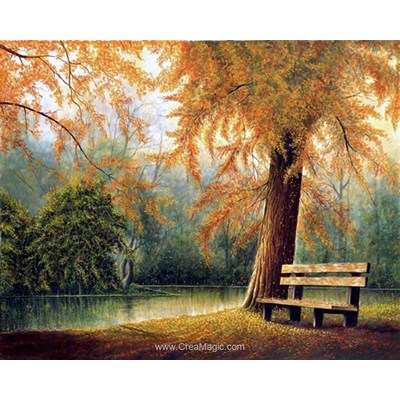 Kit broderie diamant le banc sous l'arbre - Diamond Painting