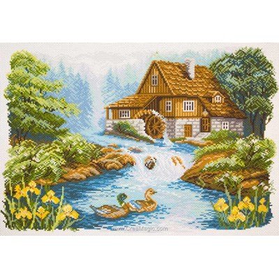 Kit broderie imprimée moulin à l' aube sur aida - Collection d'art