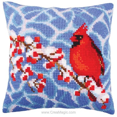 Kit coussin Collection d'art au point de croix baies rouge d'hiver