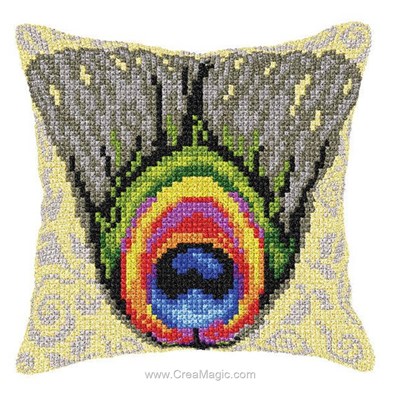 Coussin plume de paon au point de croix - Orchidea