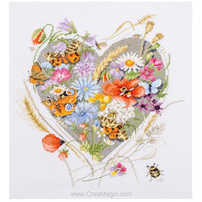 Broderie modele point de croix cœur de fleurs - Lanarte
