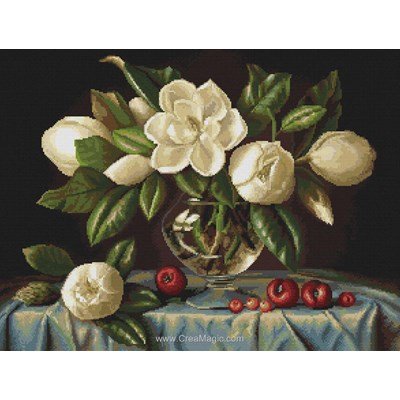 Kit à broder en point croix vase de magnolias blanc - Luca-S