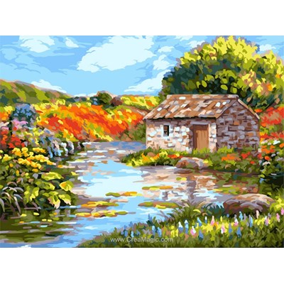 Peinture par numéro - Painting by numbers .  Picturesque river - Wizardi