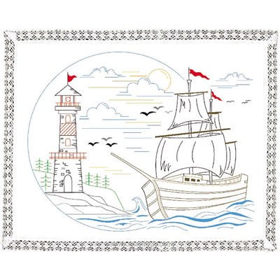 Kit napperon en broderie traditionnelle le phare et le voilier de Luc Création