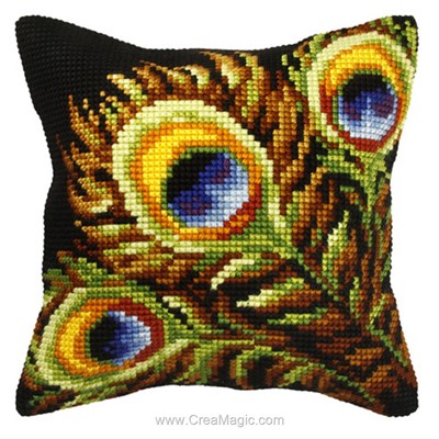 Kit coussin trio de plumes de paon au point de croix - Orchidea