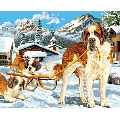 Saint bernard et ses chiots canevas - Mimo Verde