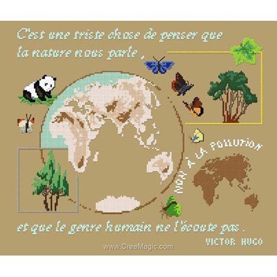 Kit point de croix message ecologique du panda - Aux 4 Points Du Monde