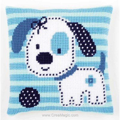 Coussin Vervaco mon petit chiot rayé bleu au point de croix