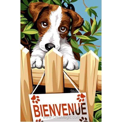 Canevas chien bienvenue à la barrière de SEG