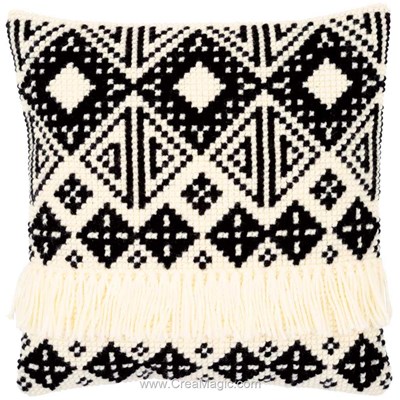 Kit coussin au point de croix ethnique en noir et blanc - Vervaco