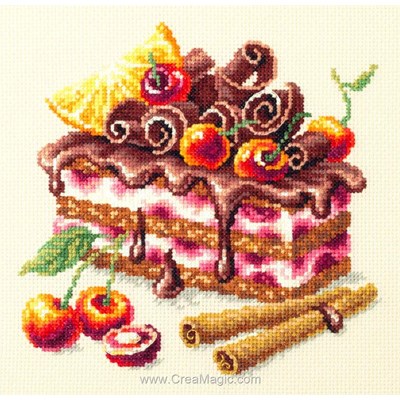 Le gâteau gourmand cerise canelle et chocolat tableau broderie point de croix - Magic Needle