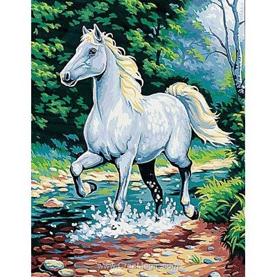 Margot canevas cheval blanc dans le ruisseau