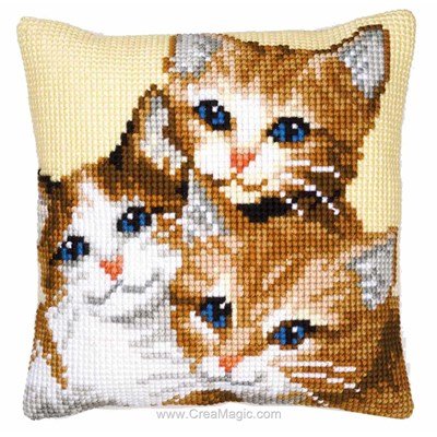 Coussin au point de croix 3 petits chats - Vervaco