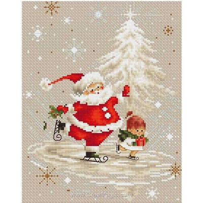 Le père noël fait du patin à glace broderie modele point de croix - Luca-S