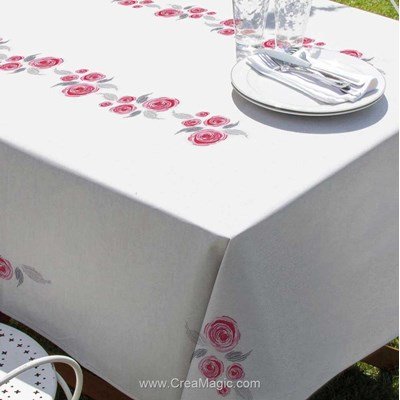 Nappe en broderie traditionnelle bulles de roses - Margot Broderie