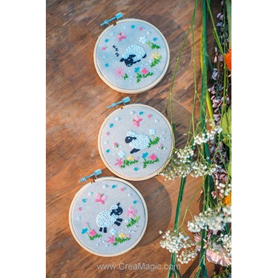 Broderie Traditionnelle Moutons dans le pré - lot de 3 - Vervaco