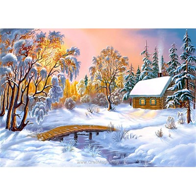 Kit broderie diamant house in the winter forest de Diamond Painting