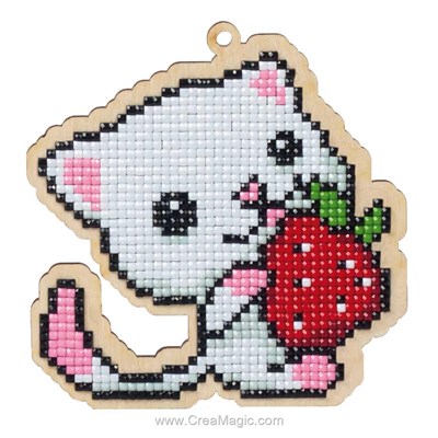 Broderie diamant kitten with strawberry de Wizardi