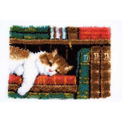 Kit tapis point noué chat sur étagère - Vervaco