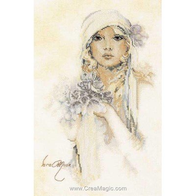 La broderie sara moon / lady with lilac flower sur etamine - Lanarte