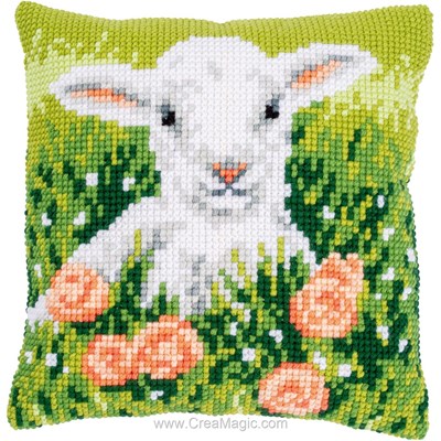 Coussin au point de croix Vervaco agneau dans les herbes