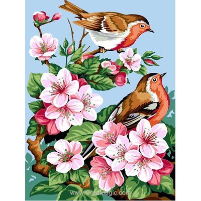 Canevas fleurs de cerisiers et oiseaux - SEG