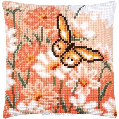 Coussin Papillon et fleurs pêche - Vervaco