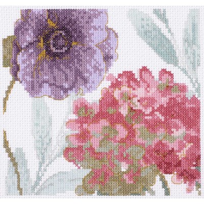 Tableau broderie point de croix aquarelle horthensia et pivoine - DMC