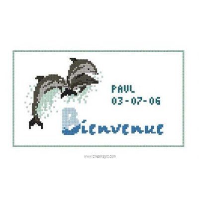 Kit broderie tableau prénom bienvenue aux dauphins - Planète Mauve